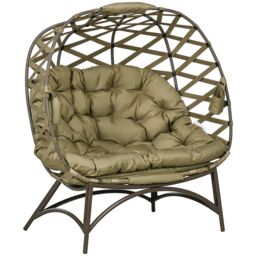 OUTSUNNY 2 Seater Egg Chair Outdoor with Cushion, Cup Pockets in Khaki - thumbnail 2