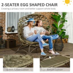 OUTSUNNY 2 Seater Egg Chair Outdoor with Cushion, Cup Pockets in Khaki - thumbnail 5