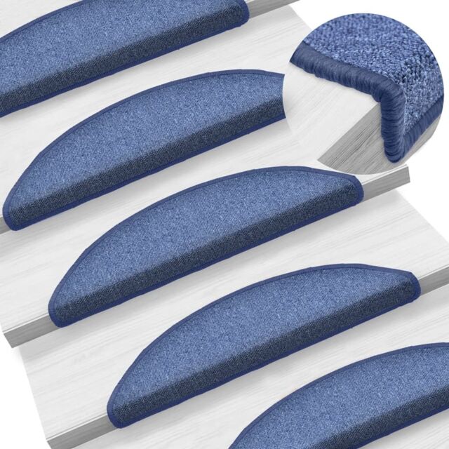 Berkfield Home Carpet Stair Treads 15 pcs Blue 56x17x3 cm - Size: Medium - image 1