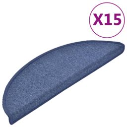 Berkfield Home Carpet Stair Treads 15 pcs Blue 56x17x3 cm - Size: Medium - thumbnail 2