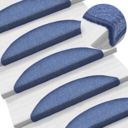 Berkfield Home Carpet Stair Treads 15 pcs Blue 56x17x3 cm - Size: Medium - thumbnail 1