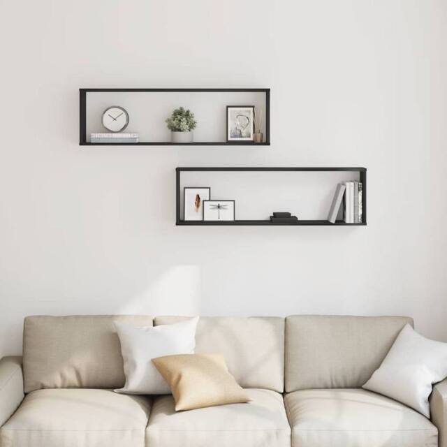 Berkfield Home Wall Cube Shelves 2 pcs Black Oak 100x15x30 cm Engineered Wood - Size: 100 x 15 x 30 cm - image 1