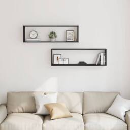 Berkfield Home Wall Cube Shelves 2 pcs Black Oak 100x15x30 cm Engineered Wood - Size: 100 x 15 x 30 cm - thumbnail 1