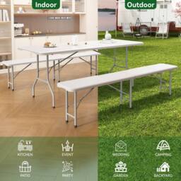 MCC Direct 6ft Folding Table & benches Indoor Outdoor Garden Event Table White - thumbnail 4