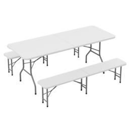 MCC Direct 6ft Folding Table & benches Indoor Outdoor Garden Event Table White