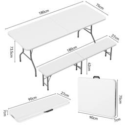 MCC Direct 6ft Folding Table & benches Indoor Outdoor Garden Event Table White - thumbnail 9