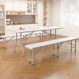 MCC Direct 6ft Folding Table & benches Indoor Outdoor Garden Event Table White - thumbnail 8