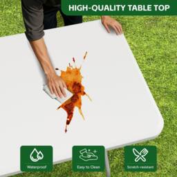 MCC Direct 6ft Folding Table & benches Indoor Outdoor Garden Event Table White - thumbnail 6