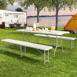 MCC Direct 6ft Folding Table & benches Indoor Outdoor Garden Event Table White - thumbnail 7