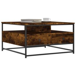 Berkfield Home Coffee Table Smoked Oak 80x80x45 cm Engineered Wood in Brown - Size: 80 x 80 x 45 cm - thumbnail 3