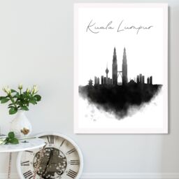ARTZE Kuala Lumpur Watercolour Skyline City Framed Print SIZE: A4 with White Frame in Black - thumbnail 2