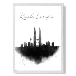 ARTZE Kuala Lumpur Watercolour Skyline City Framed Print SIZE: A4 with White Frame in Black - thumbnail 1