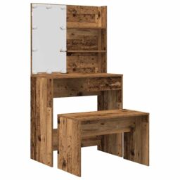 Berkfield Home Dressing Table Set with LED Old Wood Engineered Wood in Brown - thumbnail 2