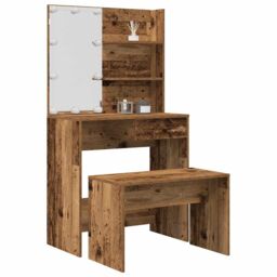 Berkfield Home Dressing Table Set with LED Old Wood Engineered Wood in Brown - thumbnail 1