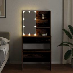 Berkfield Home Dressing Table Set with LED Old Wood Engineered Wood in Brown - thumbnail 4