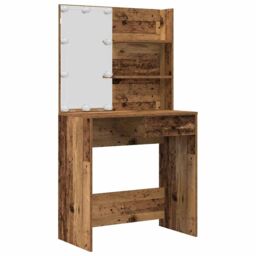Berkfield Home Dressing Table Set with LED Old Wood Engineered Wood in Brown - thumbnail 5