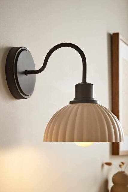 ValueLights Bourton Cream Ribbed Dome Wall Light in Black - image 1