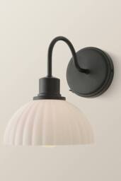 ValueLights Bourton Cream Ribbed Dome Wall Light in Black - thumbnail 3