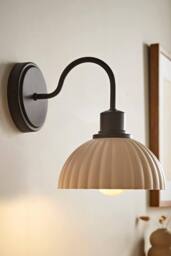 ValueLights Bourton Cream Ribbed Dome Wall Light in Black - thumbnail 1