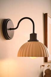 ValueLights Bourton Cream Ribbed Dome Wall Light in Black - thumbnail 2
