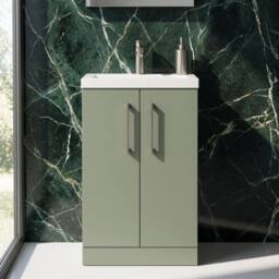 Balterley Bathroom Vanity Basin Unit, Brushed Pewter Handles, 500mm, Satin Green - thumbnail 4
