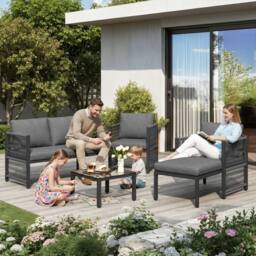 Direct Wicker 4-5 Seater Garden Corner Sofa Set with Tempered Glass Table in Dark Grey - Size: 4 Person - thumbnail 7