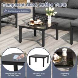 Direct Wicker 4-5 Seater Garden Corner Sofa Set with Tempered Glass Table in Dark Grey - Size: 4 Person - thumbnail 4