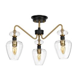 Loops 3 Bulb Semi Flush Light Aged Brass Finish Charcoal Black Paint LED E14 40W - thumbnail 2