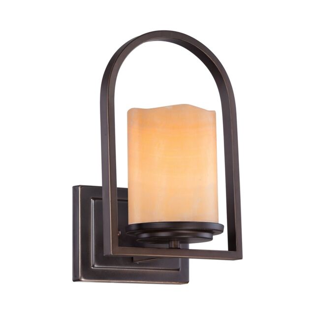 Loops Wall Light-Amber Real Onyx Candle Shape Shade -Palladian Bronze-LED E27 100W
