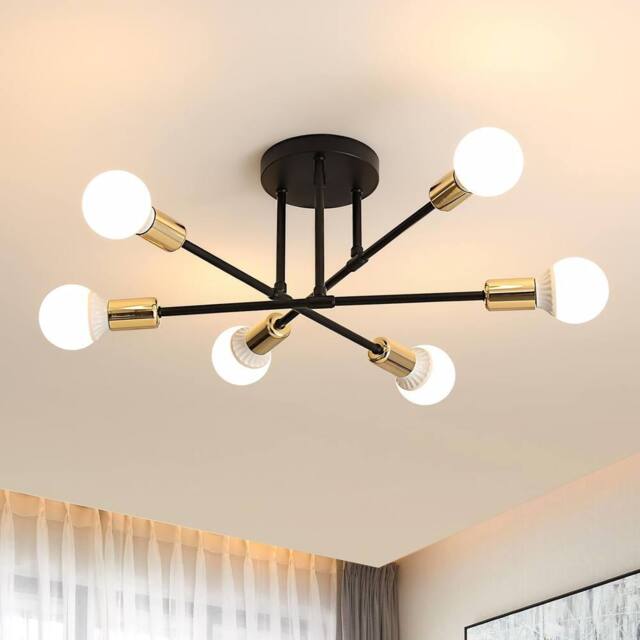 Goeco Sputnik Ceiling Lights 6 Arms Diameter 52cm Chandelier 180° Adjustable in Black - image 1