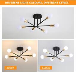 Goeco Sputnik Ceiling Lights 6 Arms Diameter 52cm Chandelier 180° Adjustable in Black - thumbnail 6