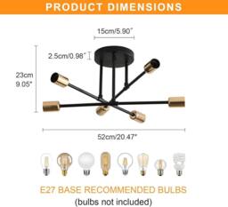 Goeco Sputnik Ceiling Lights 6 Arms Diameter 52cm Chandelier 180° Adjustable in Black - thumbnail 7