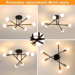 Goeco Sputnik Ceiling Lights 6 Arms Diameter 52cm Chandelier 180° Adjustable in Black - thumbnail 5