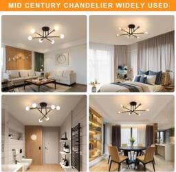 Goeco Sputnik Ceiling Lights 6 Arms Diameter 52cm Chandelier 180° Adjustable in Black - thumbnail 8