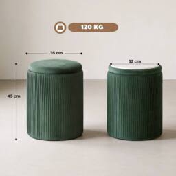 Kelvenix Round Storage Ottoman with Removable Top in Dark Green - Size: 0.6m2 - thumbnail 2
