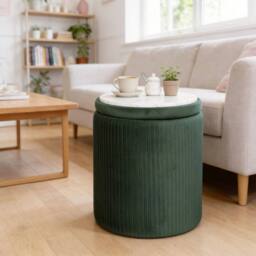 Kelvenix Round Storage Ottoman with Removable Top in Dark Green - Size: 0.6m2 - thumbnail 4