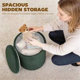 Kelvenix Round Storage Ottoman with Removable Top in Dark Green - Size: 0.6m2 - thumbnail 5