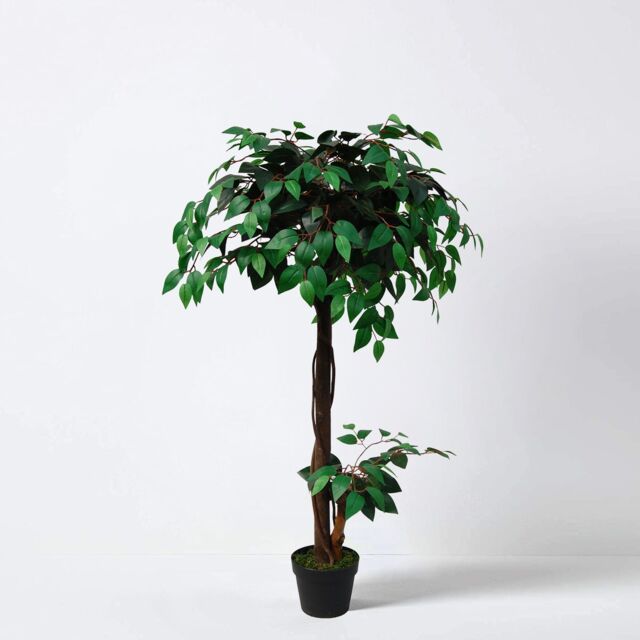Tradala Trees Lush Artificial Tree Ficus with Real Wood Trunk in Dark Green - Size: 4ft - image 1