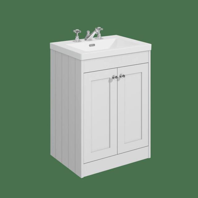 Balterley 600mm Floor Standing 2 Door Unit, Minimalist Basin 3 Tap Hole - White - image 1