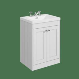 Balterley 600mm Floor Standing 2 Door Unit, Minimalist Basin 3 Tap Hole - White