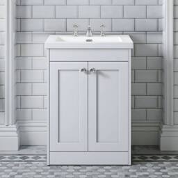 Balterley 600mm Floor Standing 2 Door Unit, Minimalist Basin 3 Tap Hole - White - thumbnail 3