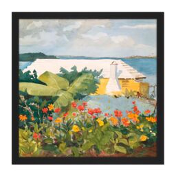 "Artery8 Wall Art Print Homer Flower Garden Bungalow Bermuda Painting Square Framed Picture 16X16 Inch in Black - Size: W16"" x H16""" - thumbnail 1