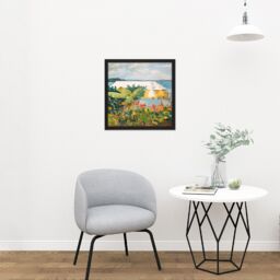 "Artery8 Wall Art Print Homer Flower Garden Bungalow Bermuda Painting Square Framed Picture 16X16 Inch in Black - Size: W16"" x H16""" - thumbnail 2