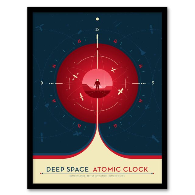 Artery8 Wall Art Print Deep Space Atomic Clock Red Earth Orbit Spacecraft Radio Navigation Science Tracking NASA Exploration Art Framed - Size: A4 - image 1