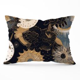 Warren Reed - Designer Abstract Blue Gold Moon Sun Cushions in Yellow - Size: 60 cm x 60 cm - thumbnail 1