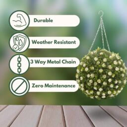 Marco Paul Artificial Topiary Ball Hanging Fake Flowers White Roses in Bottle Green - thumbnail 5