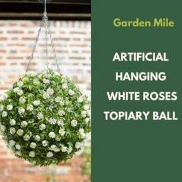 Marco Paul Artificial Topiary Ball Hanging Fake Flowers White Roses in Bottle Green - thumbnail 4