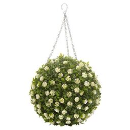 Marco Paul Artificial Topiary Ball Hanging Fake Flowers White Roses in Bottle Green - thumbnail 3