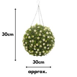 Marco Paul Artificial Topiary Ball Hanging Fake Flowers White Roses in Bottle Green - thumbnail 2