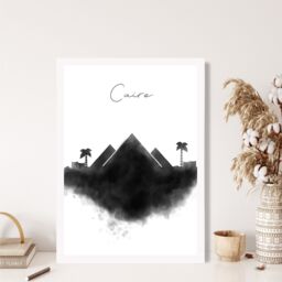 ARTZE Cairo Watercolour Skyline City Framed Print SIZE: A3 with White Frame in Black - thumbnail 2